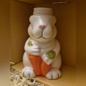 White Ceramic Bunny with Carrot Figurine